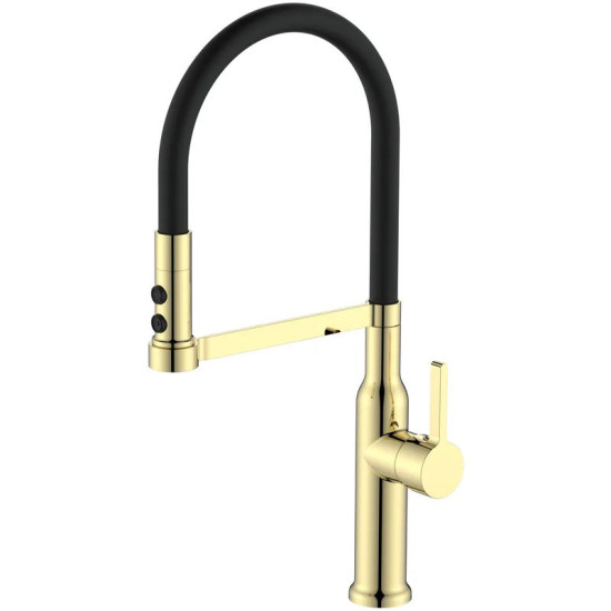 Кухонний змішувач Mixxus Premium PULL 017 BRUSHED GOLD REFL.BLACK (Колір мат.золото+сил.вилив чорний) (MI8280)