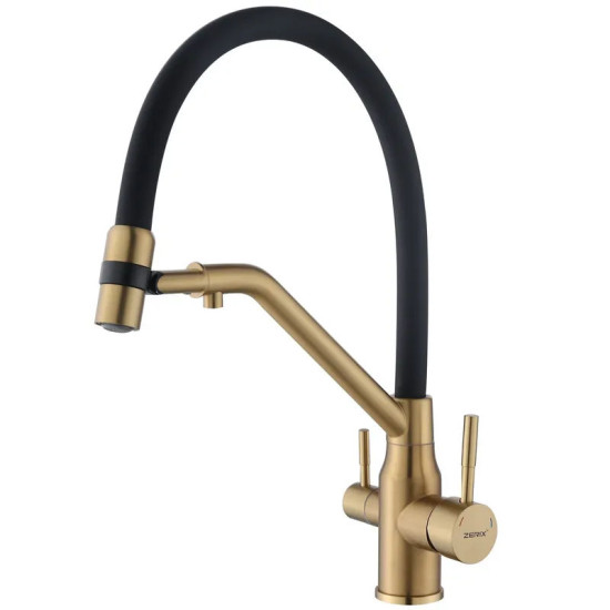 Кухонний змішувач із підключенням до фільтра Zerix MAG-021 Brushed Gold Refl.Black (ZX6007)
