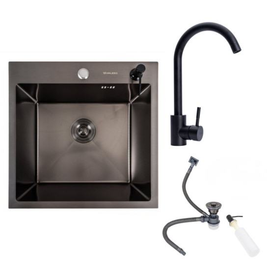 Кухонная мойка Valeso Handmade 500х500 PVD DECOR черная + Valeso BG76