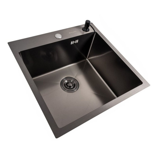 Кухонная мойка Valeso Handmade 500х500 PVD DECOR черная + Valeso BG76