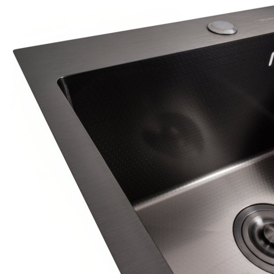 Кухонная мойка Valeso Handmade 500х500 PVD DECOR черная + Valeso BG76
