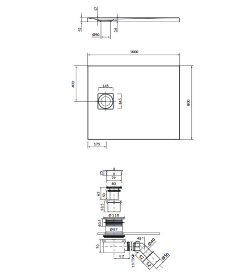 Душовий піддон Cersanit TAKO SLIM 100х80х4, 5 білий матовий + сифон S208-006