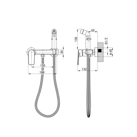 Гигиенический душ со смесителем Mixxus Premium Matis 024 (с лейкой) (MI8264)