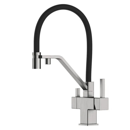 Кухонный смеситель с подключением к фильтру Koer KB-72036-02 (Цвет хром+силик.излив черный) (KR5813)