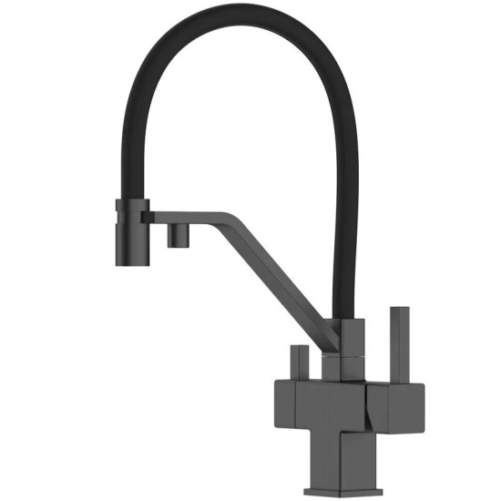 Кухонный смеситель с подключением к фильтру Koer KB-72036-07 (Цвет графит+силик.излив черный) (KR5812)