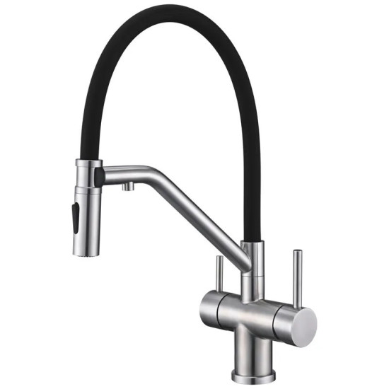 Кухонний змішувач із підключенням до фільтра Koer KI-72035-02 (Колір нерж+сил.вилив чорний) (KR5815)