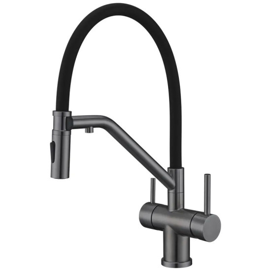 Кухонний змішувач із підключенням до фільтра Koer KI-72035-07 (Колір графіт + силік.вилив чорний) (KR5816)