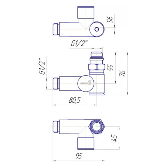 Кран угловой под Тэн Mario (4.0.0500.55.P)