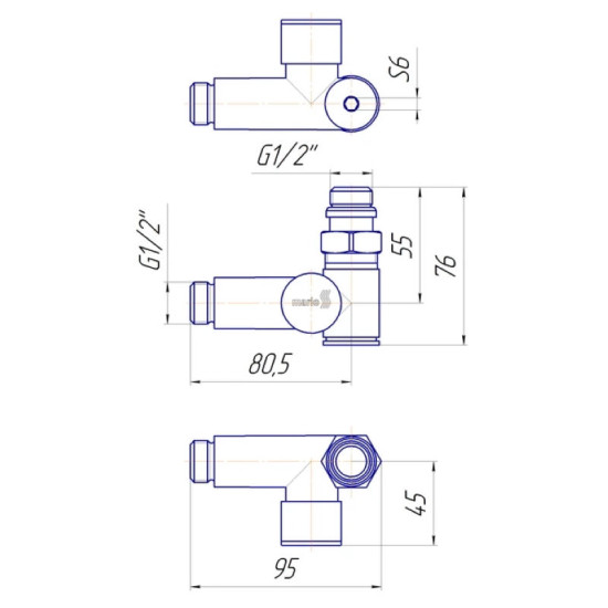 Кран угловой под Тэн Mario белый глянец (4.0.0500.56.RAL)