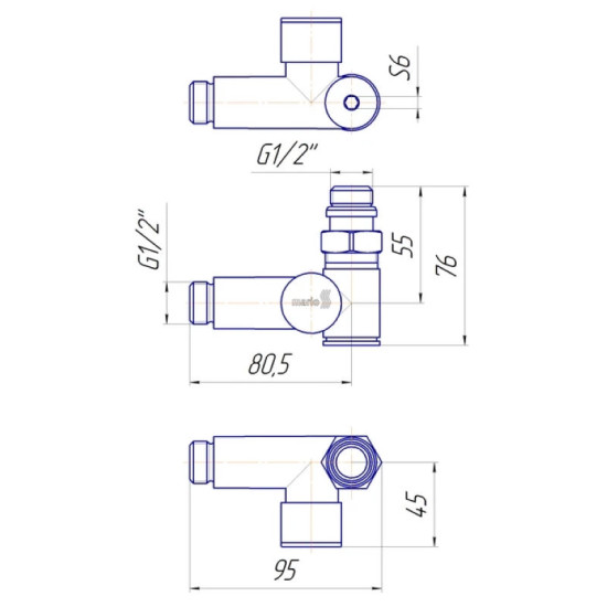 Кран угловой под Тэн Mario золото (4.0.0500.56.G)