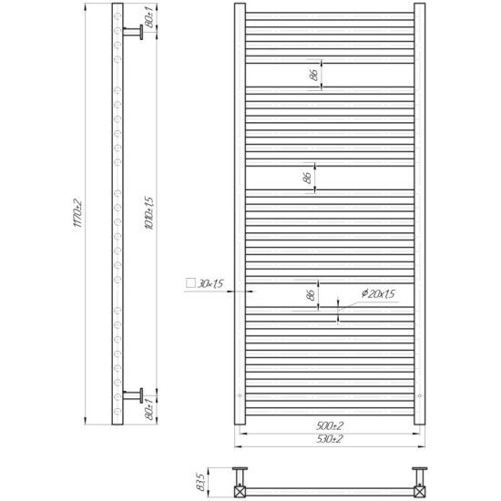 Рушникосушарка Mario INOX Гера 1170х530/500 золото лайт (1.4.048292.LG)