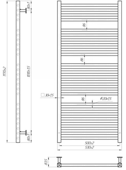 Рушникосушарка Mario INOX Гера 1170х530/500 сатин (1.4.048640.S)