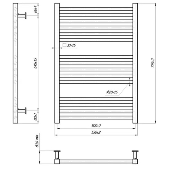 Полотенцесушитель Mario INOX Гера 770х530/500 золото лайт (1.4.048291.LG)