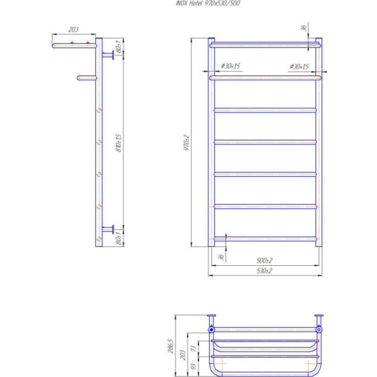 Полотенцесушитель Mario INOX Готель 970х530/500 черный мат (1.4.048748.BM)