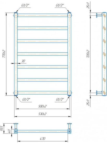 Полотенцесушитель Mario INOX Денвер 770х530/500 (1.7.044552.P)
