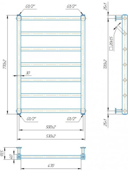 Полотенцесушитель Mario INOX Кіото 770х530/500 (1.7.044553.P)