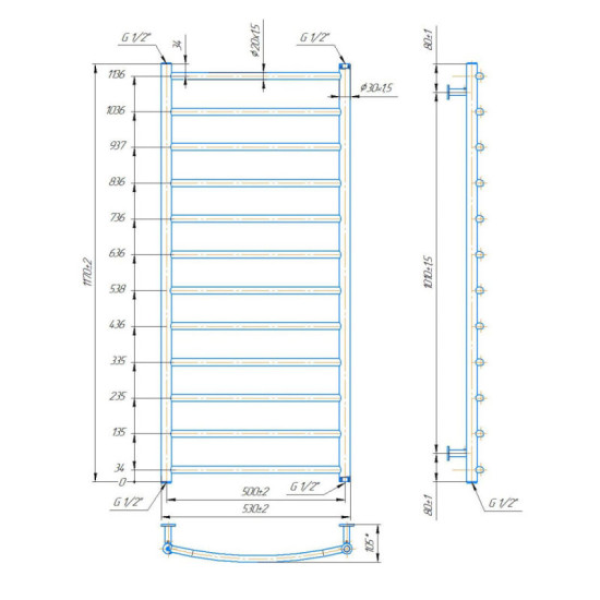 Рушникосушарка Mario INOX Класік 1170х530/500 білий глянец (1.137.047613.WG)
