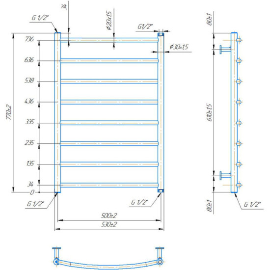 Полотенцесушитель Mario INOX Класік 770х530/500 белый мат (1.137.047726.WM)
