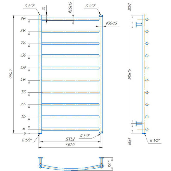 Рушникосушарка Mario INOX Класік 970х530/500 золото (1.4.048191.G)