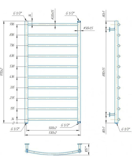 Полотенцесушитель Mario INOX Класік 970х530/500 черный мат (1.4.048771.BM)