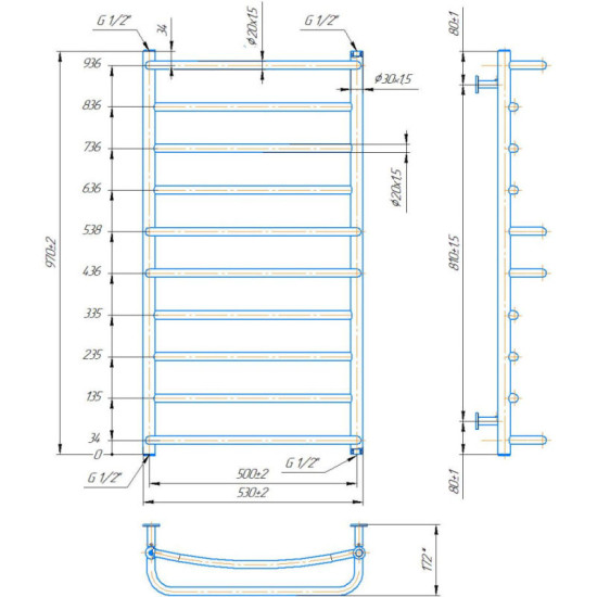 Рушникосушарка Mario INOX Люкс 970х530/500 чорний мат (1.075.048795.BM)