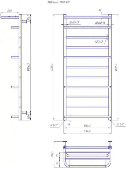 Полотенцесушитель Mario INOX Люксор 1170х530/500 (1.7.044587.P)