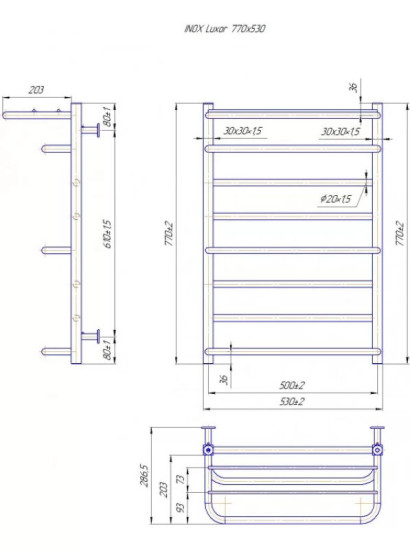 Полотенцесушитель Mario INOX Люксор 770х530/500 (1.7.044586.P)