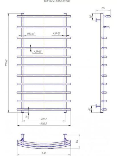 Полотенцесушитель Mario INOX Маріо 1170х630/500 (1.8.044592.P)