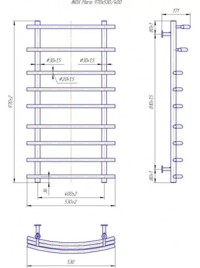 Рушникосушарка Mario INOX Маріо 970х530/400 (1.8.044590.P)