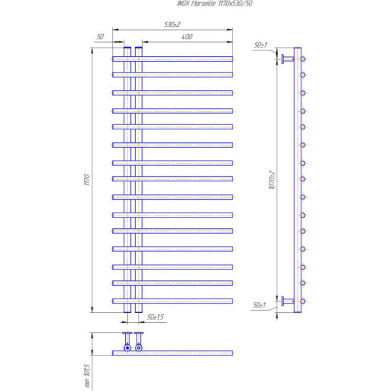 Рушникосушарка Mario INOX Марсель 1170х530/50 (1.8.044131.P)