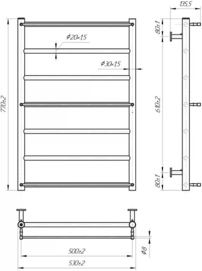 Рушникосушарка Mario INOX Одісей 770х530/500 (1.8.044597.P)