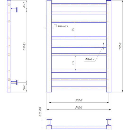 Полотенцесушитель Mario INOX Премиум Классик 770х540/500 сатин (1.4.048705.S)