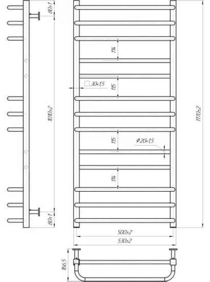 Рушникосушарка Mario INOX Преміум Люкс 1170х540/500 (1.7.044601.P)