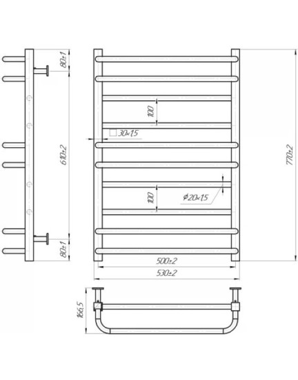 Полотенцесушитель Mario INOX Премиум Люкс 770х540/500 (1.7.044600.P)