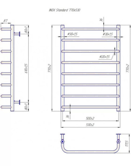 Полотенцесушитель Mario INOX Стандарт 770х530/500 черный мат (1.075.048837.BM)