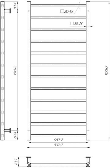 Полотенцесушитель Mario INOX Токіо 1170х530/500 (1.073.044616.0)