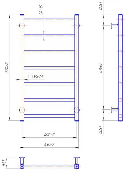 Рушникосушарка Mario INOX Токіо 770х430/400 (1.7.052024.P)