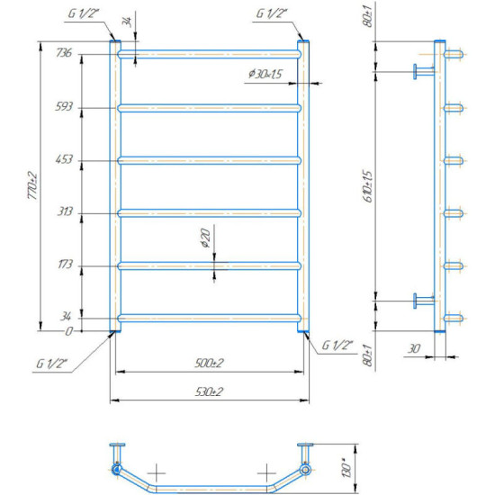 Рушникосушарка Mario INOX Трапеція 770х530/500 чорний мат (1.075.048849.BM)