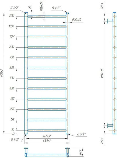 Рушникосушарка Mario INOX Флет 1170х430/400 чорний мат (1.075.048781.BM)