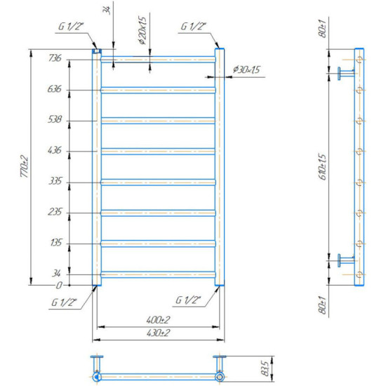 Полотенцесушитель Mario INOX Флет 770х430/400 белый мат (1.137.047734.WM)