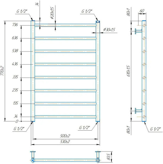 Полотенцесушитель Mario INOX Флет 770х530/500 белый мат (1.137.047735.WM)
