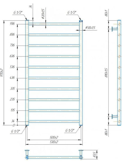 Рушникосушарка Mario INOX Флет 970х530/500 чорний мат (1.075.048780.BM)