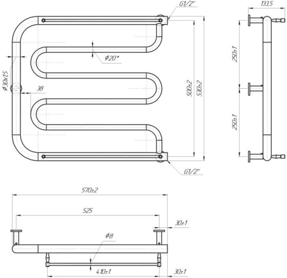 Рушникосушарка Mario INOX Фокстрот 530х570/500 (1.8.044626.P)