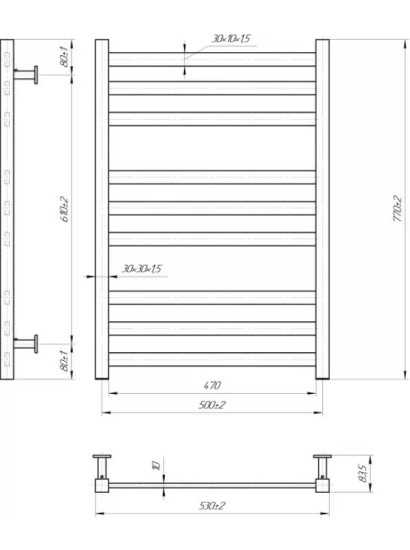 Рушникосушарка Mario INOX Чикаго 770х530/500 (1.7.044627.P)
