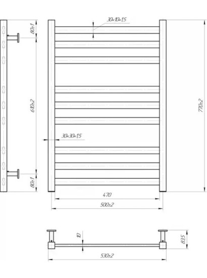 Полотенцесушитель Mario INOX Чикаго 770х530/500 черный мат (1.072.048859.BM)