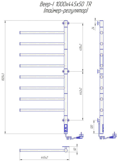 Полотенцесушитель Mario Веєр-I 1000х445/55 електр. TR черный мат (2.3.0409.11.BM)