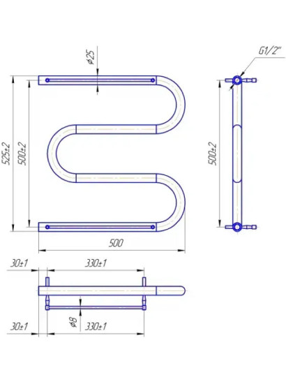 Рушникосушарка Mario Змійка 25 525х600/500 + полички (1.1.2603.04.P)
