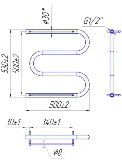 Рушникосушарка Mario Змійка 30 530х500/500 + полички (1.1.3100.05.P)