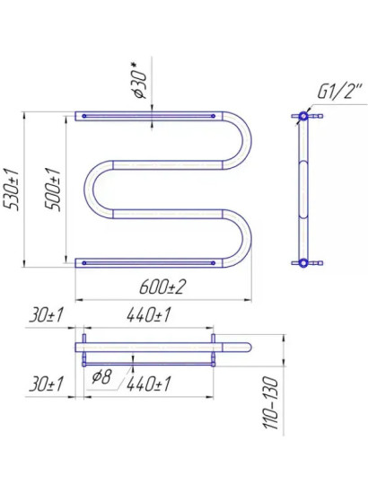 Рушникосушарка Mario Змійка 30 530х600/500 + полички (1.1.3101.05.P)