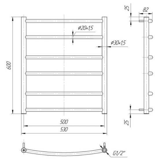 Рушникосушарка Mario Класік 600х530/500 чорний мат (1.1.0104.01.BM)